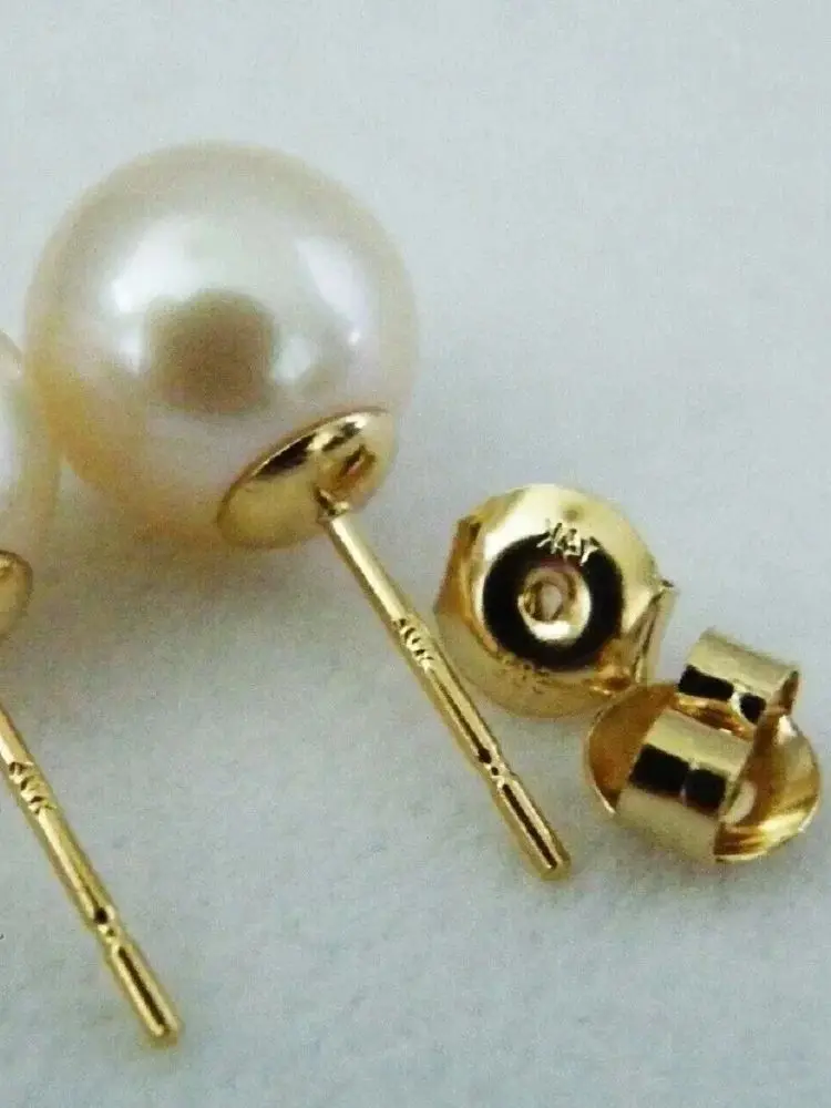 Perfect Round Pearl Earrings AAA+9-10mm 10-11 mm 11-12 mm White Japanese Round Pearl Earrings 14K Gold-