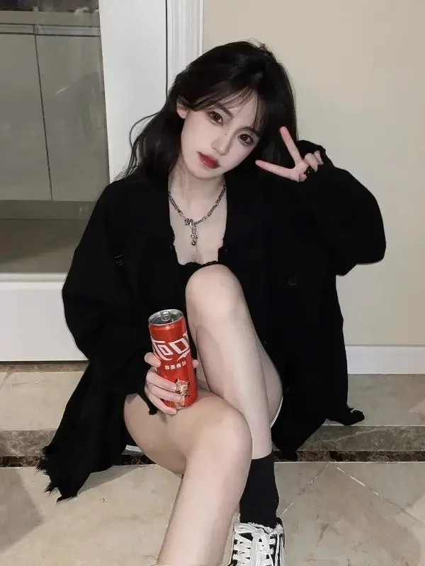 

Jacket Plus Ea Size Lazy and Loose Japanese Style Top Black Sweater Cardigan Knitted Jacket Korean Style