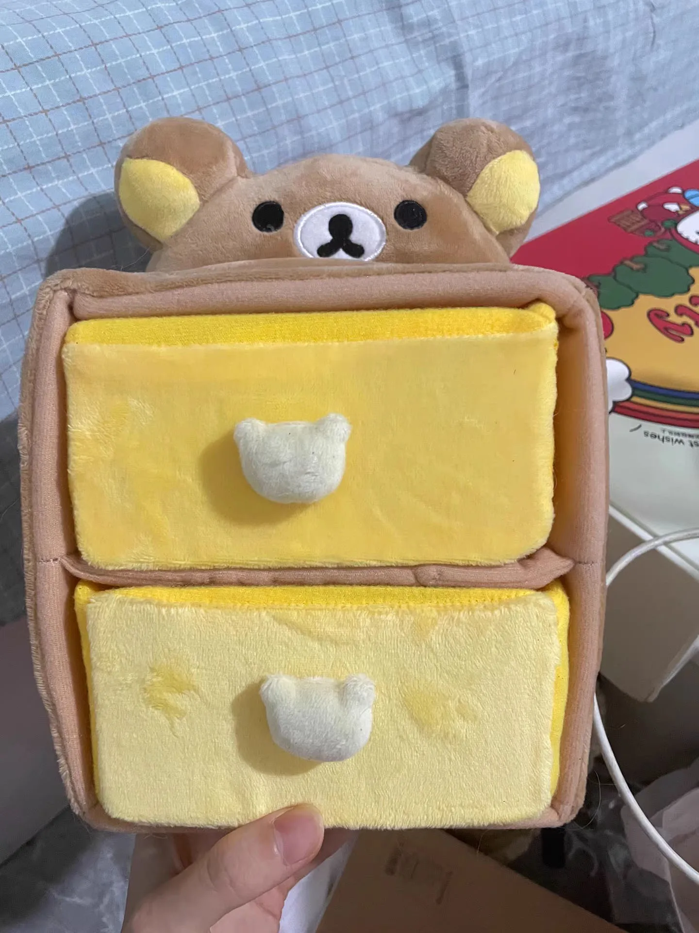 Cute Rilakkuma Bear Plush Desktop Storage Cabinets Box Stuffed Container Make Up Makeup Bags Cosmetic Case For Women Girls Home