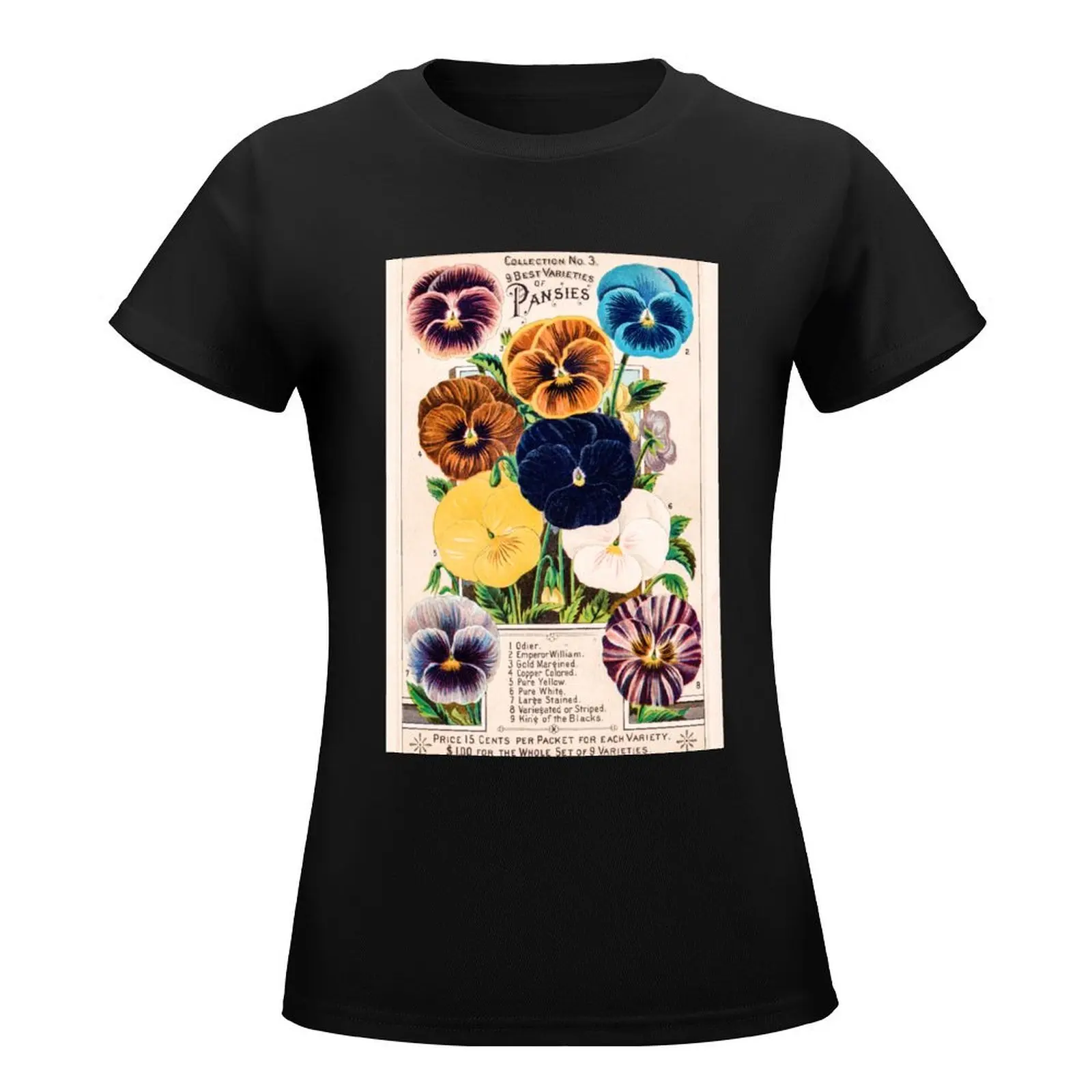 Pansy Assortment from 1800s seed catalogue T-Shirt plus size tops Female clothing Women clothing