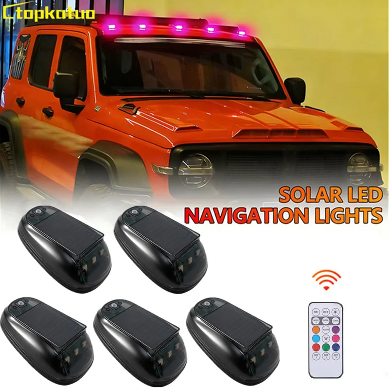 

2/4/5PCS Solar Wireless Beacon Lights Car Cab Roof Warning Light Auto Sensor Truck Roof Strobe Solar-Powered Signal Marker Lamp