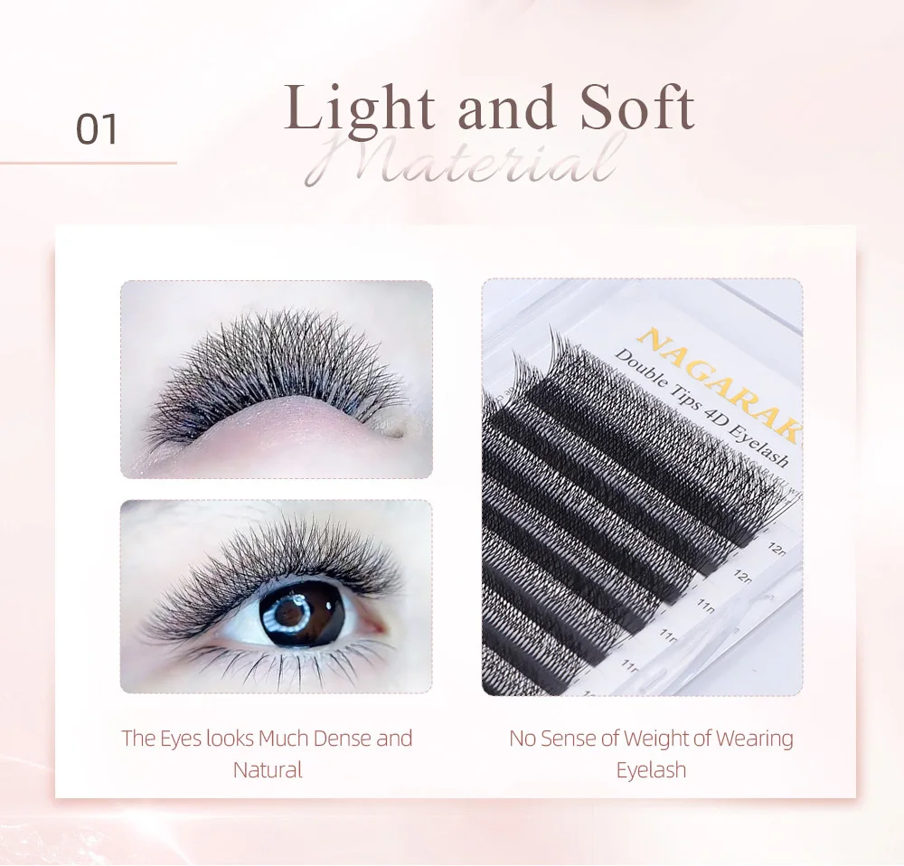 NAGARAKU Doppelspitzen 4D W-Form Wimpernverlängerungen Split Top 8 Einzelne Verschränkte Wimpern – Detail 6