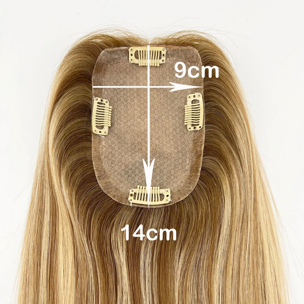 14/16 inches Hair Toppers For Women European Virgin Human Hair Blonde Color With Highlight Silk Base Clips in Hair Straight