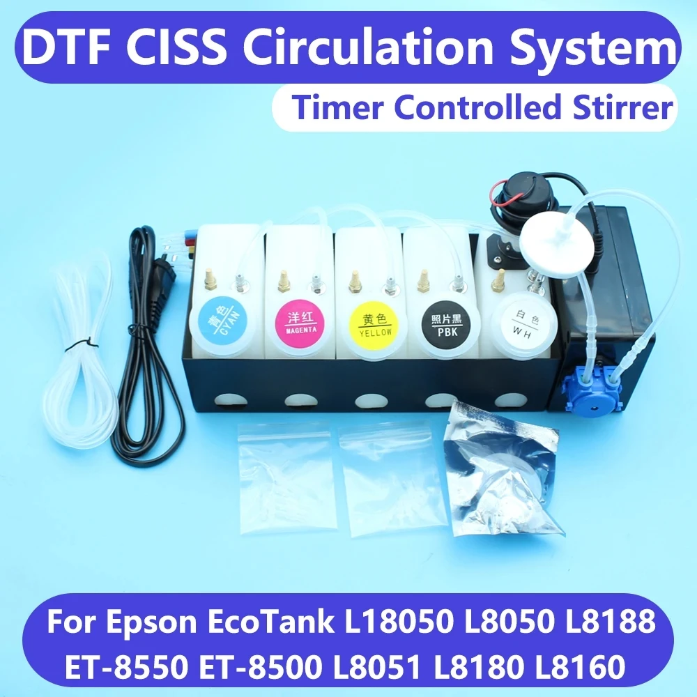 Dispositivo de circulação de tinta para impressora Epson, Sistema Ciss Tank, Misturador de tinta branca, Timer Kits, L18050, L8050, L8050, L1800, L800, L805, XP 600