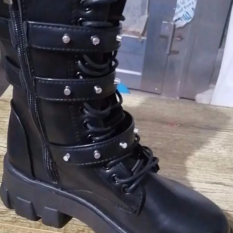 2024 New Luxury Brand Woman Motorcycle Boots Pu Leather Platform Lace Up Punk Gothic Booties Casual Fashion Boots Botines Mujer