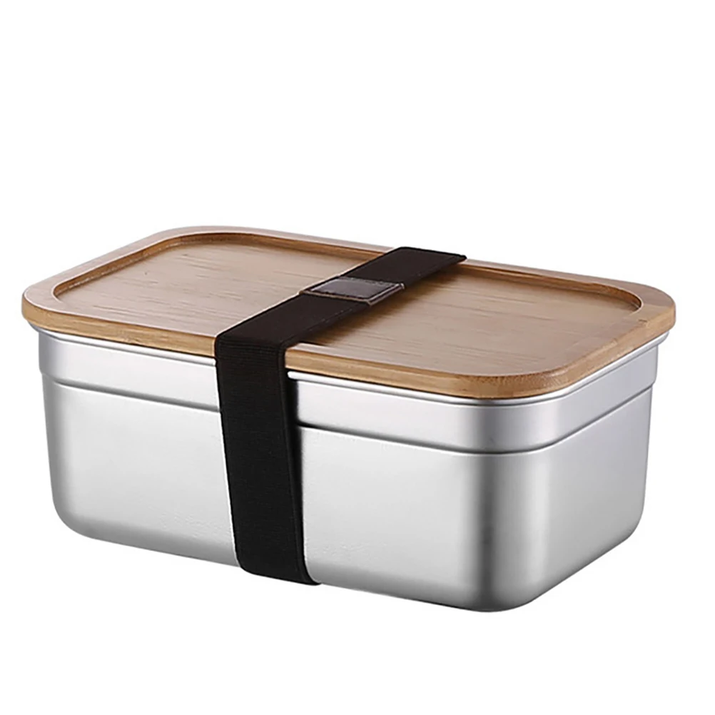

Stainless Steel Bamboo Lid Lunch Box 1000ml Large Capacity Sealed Carrier Camping Tableware Student Bento Snack