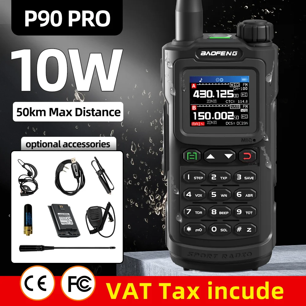 2023 Baofeng P90 Pro Walkie Talkie Long Range Portable 1000 Channel Ham FM Radios UHF VHF USB-C Charge 2-Way Radio Waterproof