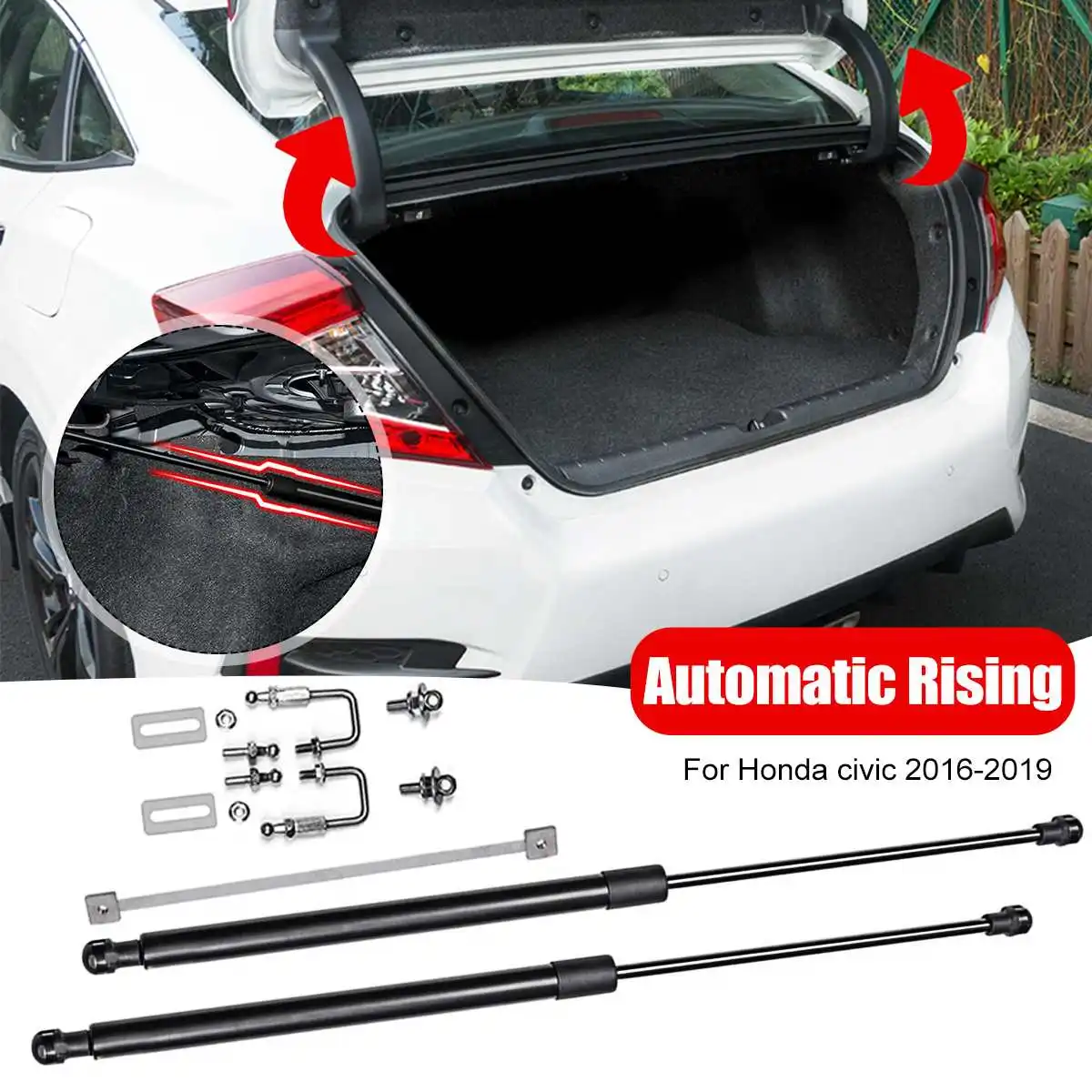 2PCS Automatic Rising Car Rear Trunk Door Lifting Support Spring Gas Shock Hydraulic Rod Strut Bars For Honda Civic 2016-2020