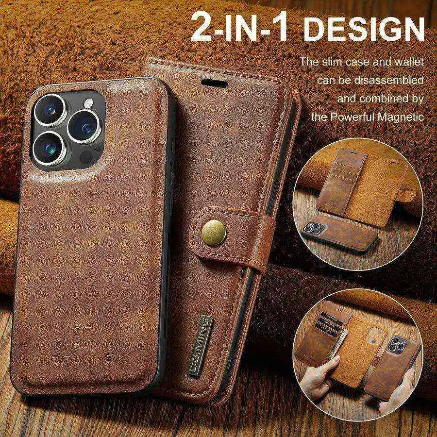 

Retro Flip Case for Apple iPhone 16, 15, 14 Plus, 13 Pro, 12 Mini, XS Max, XR, 7, 8, SE, Removable Back Cover, Built-in Magnet