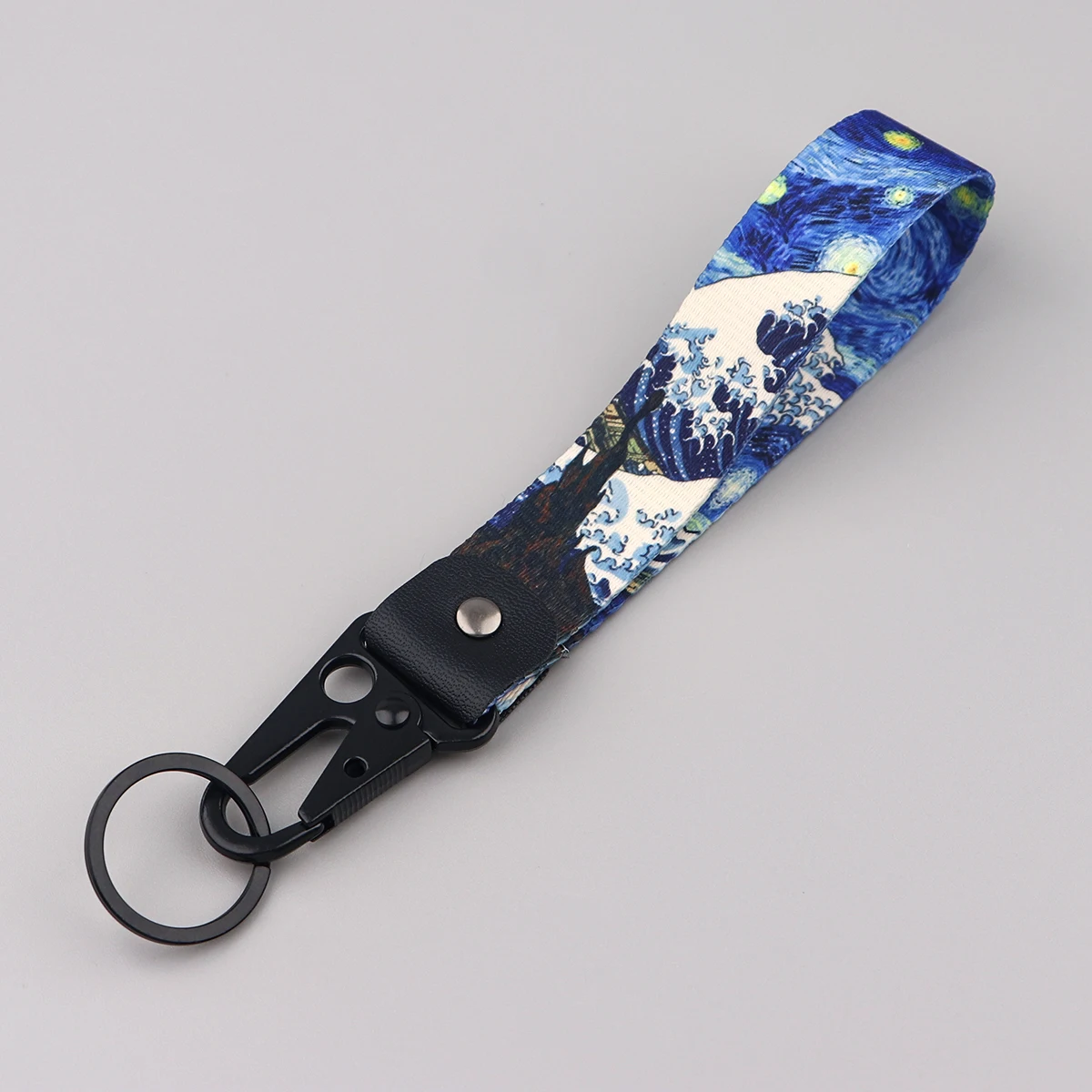 Van Gogh Keychain For Women Men Starry Sky Short Wrist Straps Japanese Waves Car Key Ring Holiday Gifts image 3