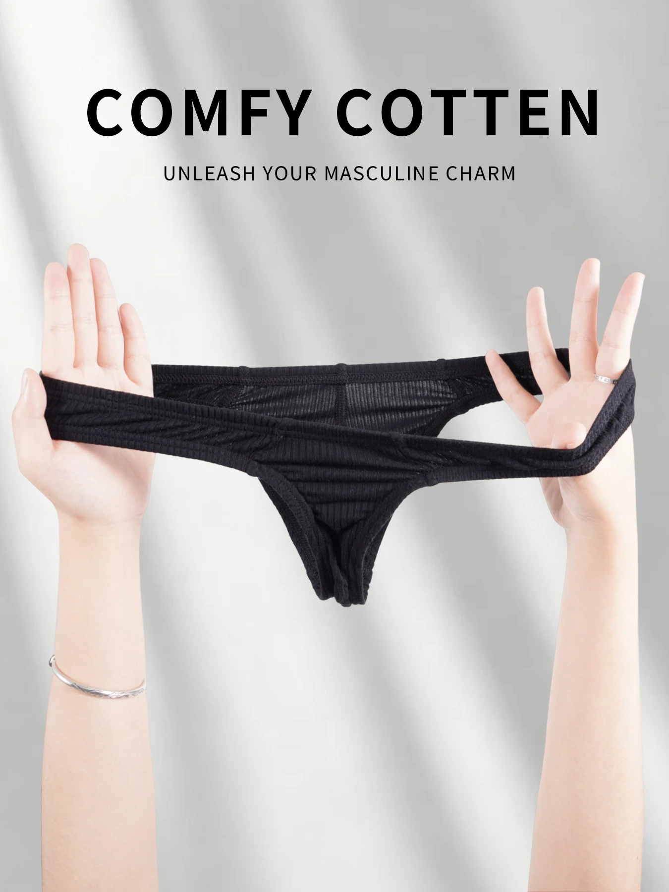 

Men's 100% Cotton Ribbed Low Rise Briefs, 3D Convex Pouch Sexy Slim Fit Underwear, Soft Skin-Friendly Breathable Tanga