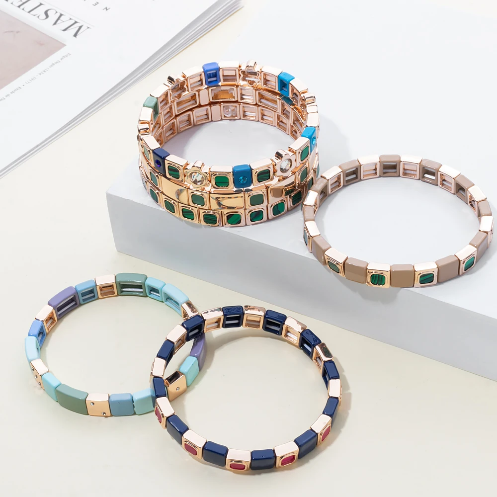 مطعمة الحجر الطبيعي أساور للنساء ، الذهب اللون ، بوهو مطاطا الإسورة ، اليدوية مطعمة الماس والمجوهرات ، تصميم جديد ، 8x8 مللي متر ، 2023 #6