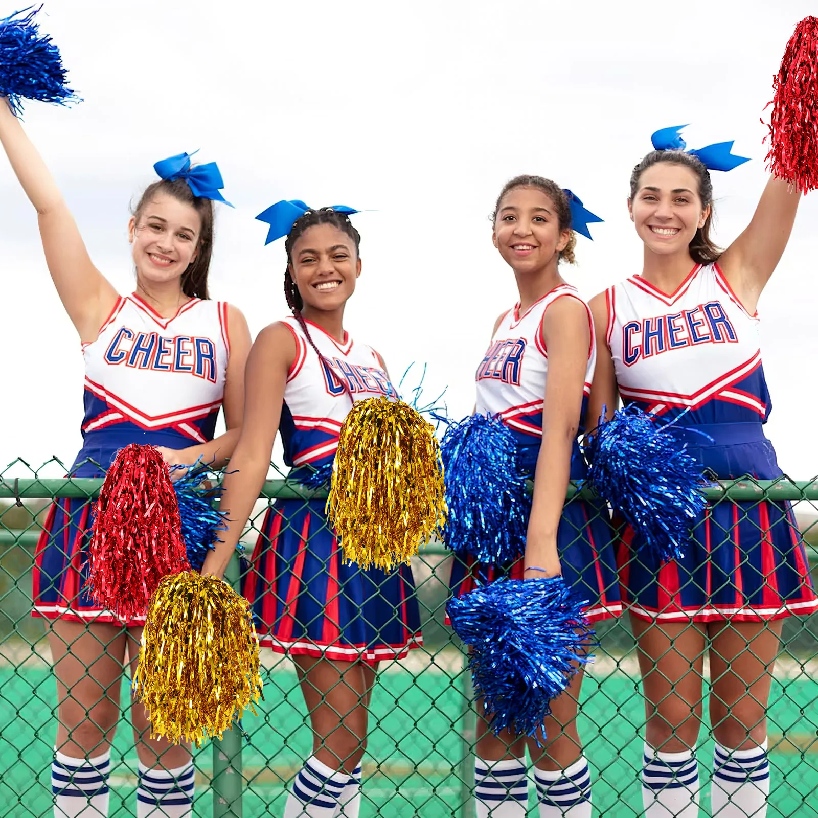 

14 Pcs Cheerleading Flower Ball Blue Pom Poms Props Ball-Flower Sports Meet Dance Cheering Colorful Child