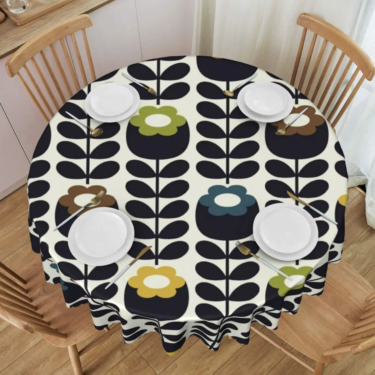 Round Orla Kiely Tablecloth Waterproof Oil-Proof Table Covers 60 inch Floral Scandinavian Table Cloth