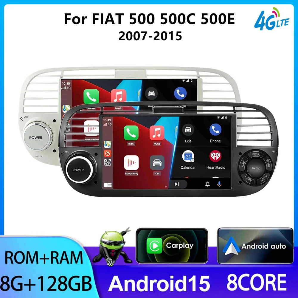 YAYP Android Autoradio für Fiat 500 500C Abarth 2007-2015 mit Wireless CarPlay und Android Auto GPS-Navigation Smart System CD