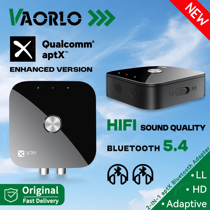 Bluetooth 5.4 Audio Transmitter Receiver aptX-Adaptive/HD/LL 3.5MM AUX RCA 2 in 1 Multipoint Wireless Adapter Hifi Stereo Music