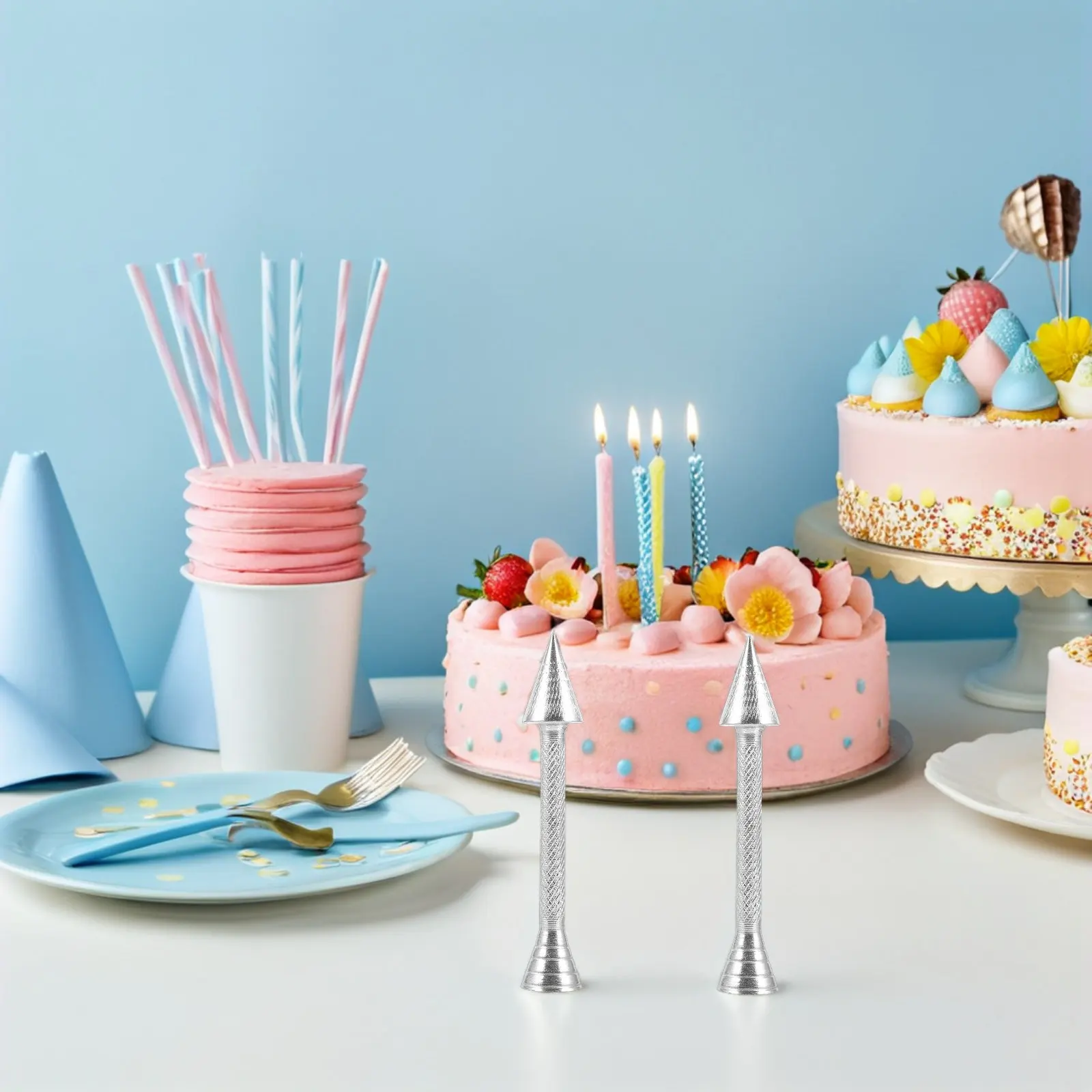 8Pcs Cake Decorating Tools Aluminum Alloy Flower Nails Cones Stable Cone Holder Icing Piping Tips Set for Professional Home