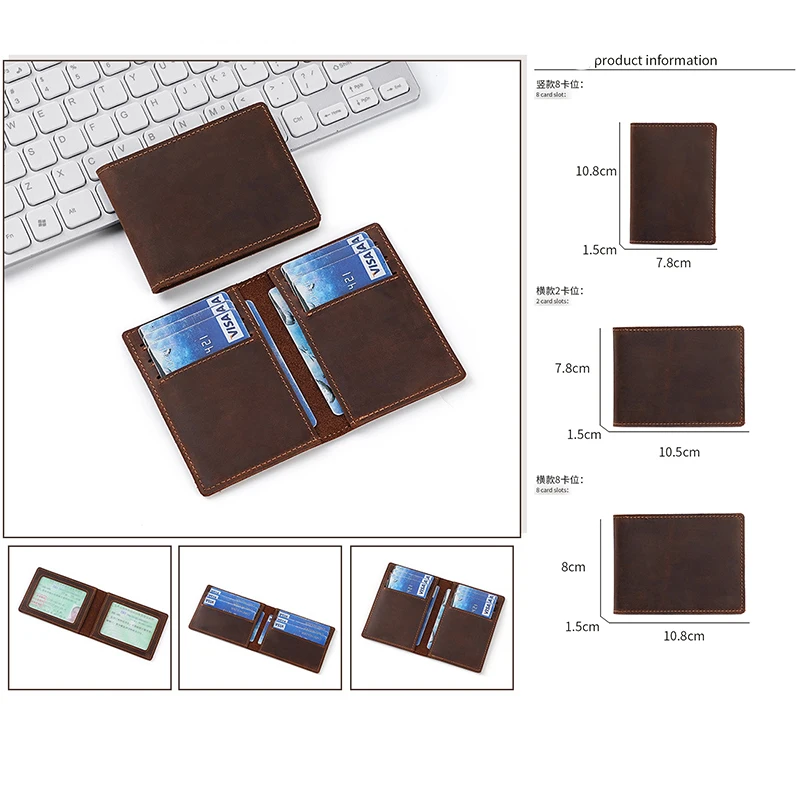 Кожаный мужской кошелек Crazy Horse 2025, тонкий кошелек для документов, мужской кошелек для водительских прав, чехол для удостоверений личности, сумка для банковских карт