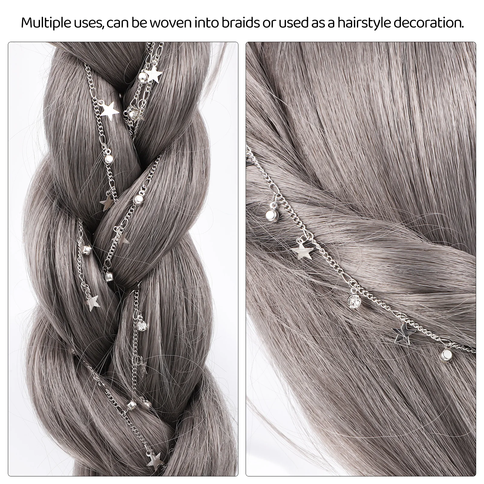 

2pcs Star Chains Women Alloy Tassel Hair Chain Jewelry For Braids Hair Accessories Teen Girls Stylish Perfect Gift For Birthday