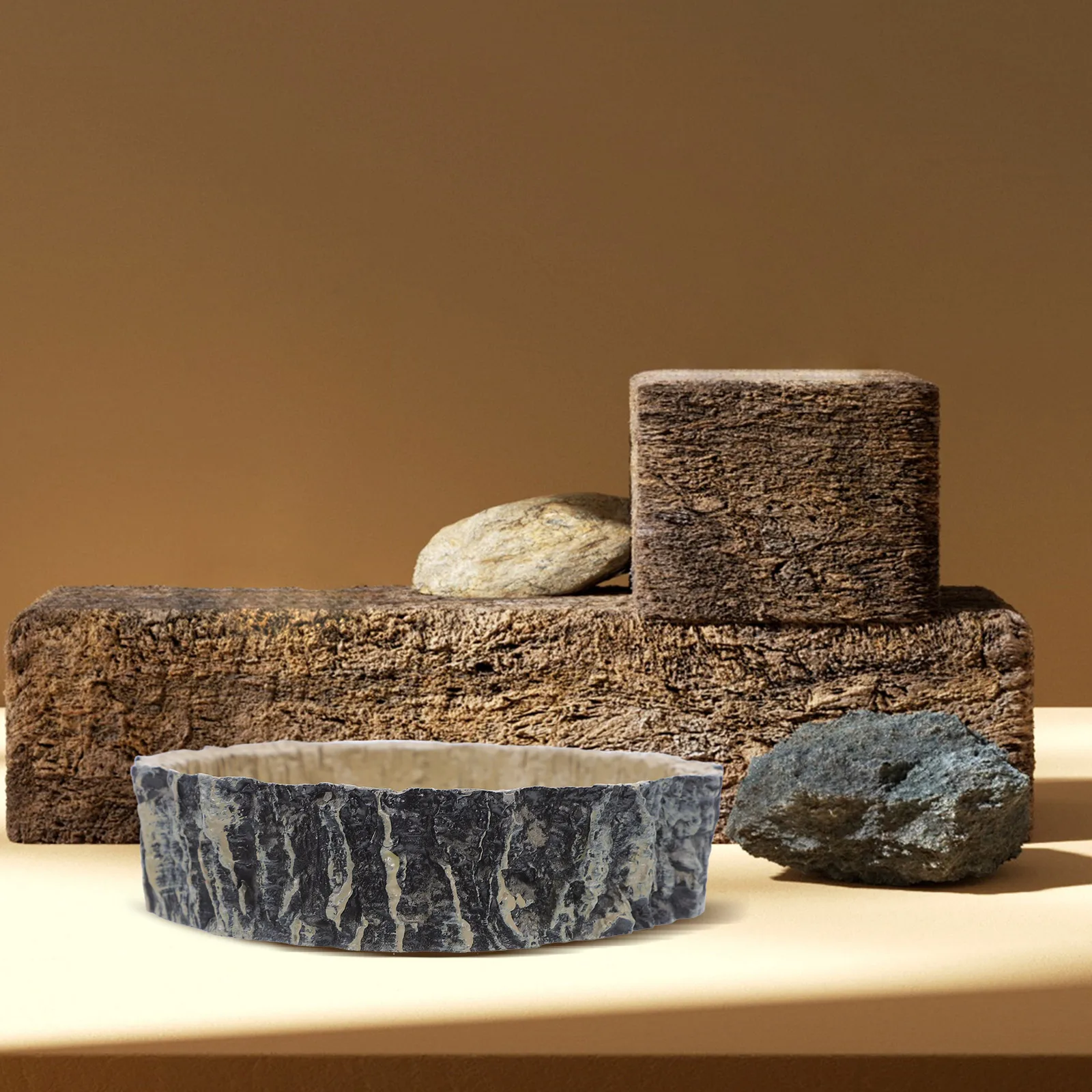 

Reptile Feeding Bowl Durable Resin Stump Design Easy Clean Wide Usage Small Animals Supplies Food Container Water