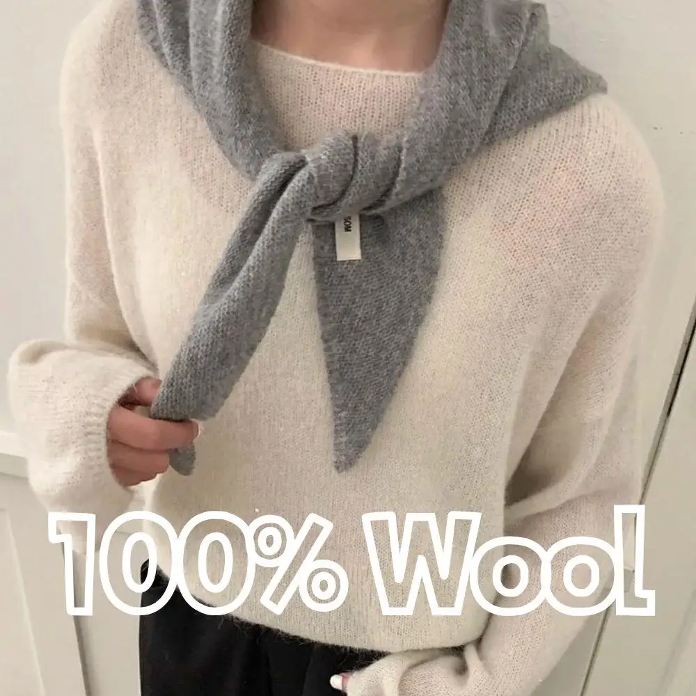 100% الصوف الكورية نمط محبوك الثلاثي وشاح المرأة شتاء دافئ الحجاب شال متعدد الوظائف منديل الحجاب #5