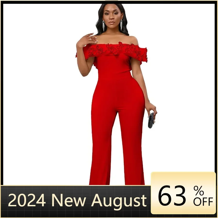 

African Clothes for Women Autumn Elegant Short Sleeve Polyester White Red Yellow Party Evening Long Jumpsuit Africa Clothing