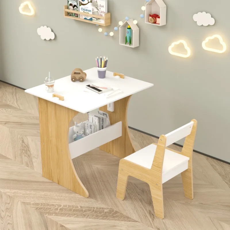 Kids Wooden Art Easel with Chair Multifunctional Children's Drawing Board for Creativity & Learning Playroom Furniture