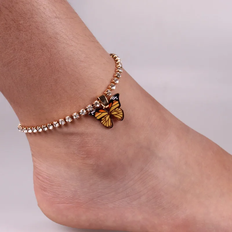 Anklet bracelet women popular butterfly elements creative rhinestone butterfly pendant new colorful butterfly anklet bracelet