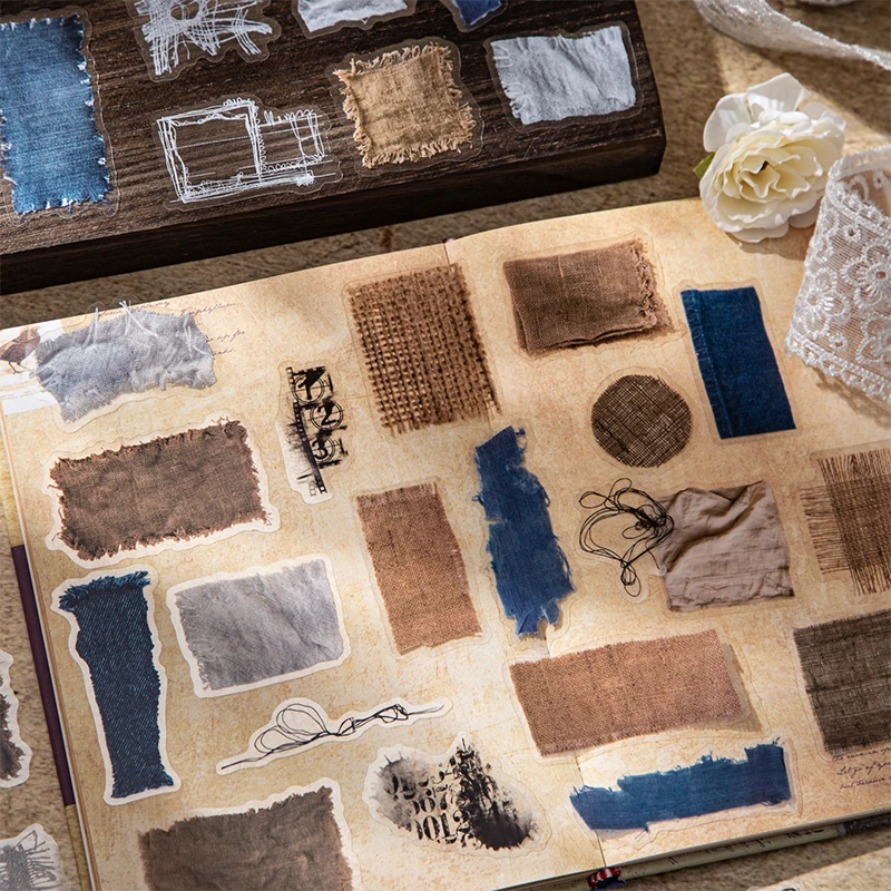 

Card Lover 30 Pcs [Sewing Time Series] Faded Fabric Notes Sewing Theme Vintage Style Collage Stickers Journaling Scrapbooking