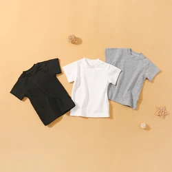 Summer Newborn Baby Clothing For Boys And Girls Shoulder Button Short Sleeve T-Shirt Solid Color Base 2/Pcs Tee