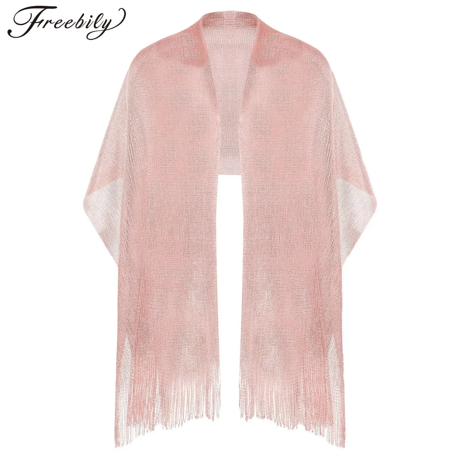 Womens Shiny Tassel Shawl Wrap Elegant Woman Shoulder Wraps Cape Evening Party Wedding Cover Ups for Dress Accessories