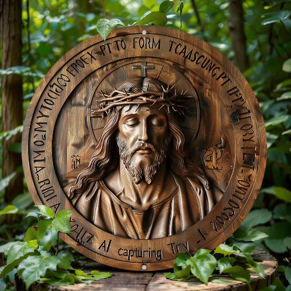 Unique Jesus Christ Artwork Round Aluminum Sign, Durable, Easy to Clean, Wall Decor for Home, Office, Bar, Perfect Holiday Gift