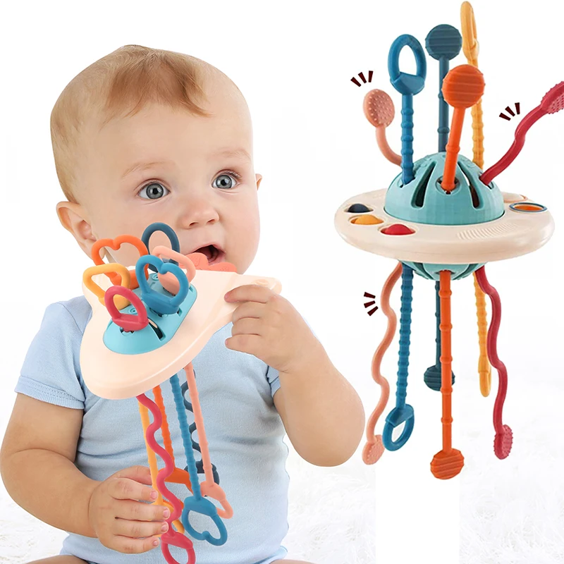 

3 In 1 Montessori Pull String Developmental Sensory 1-3 Baby Toy Educational Silicone Teething Toys Gift for Babies 6-12 Months