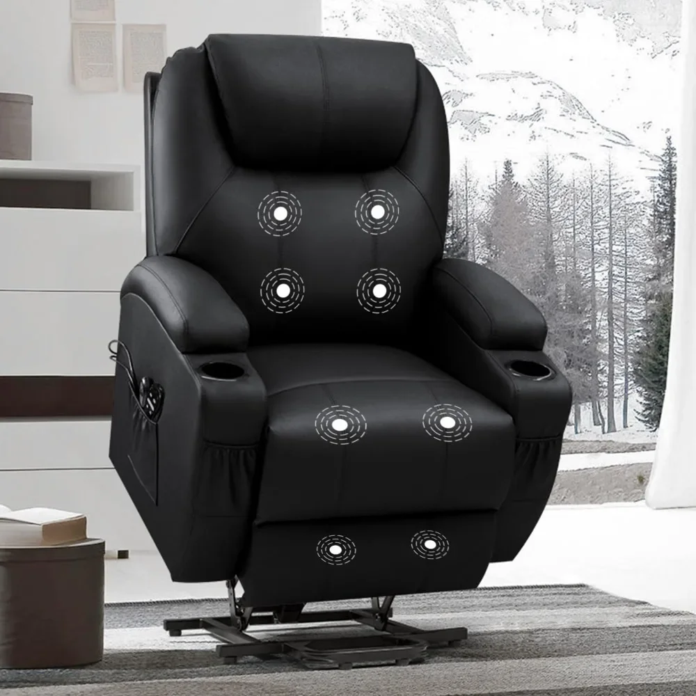 Electric Power Lift Recliner Chair for Elderly Reclining Sofa for Living Room with Massage,Side Pockets and Cup Holders(Leather)