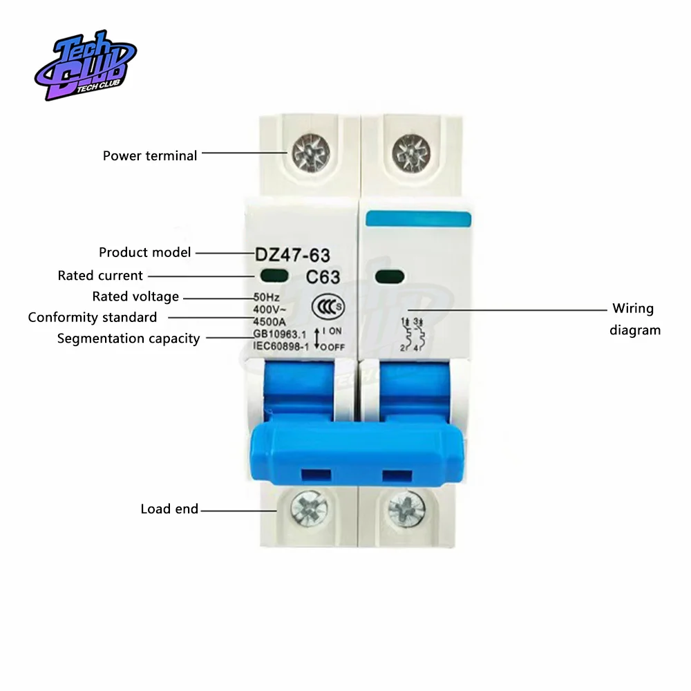 2P AC400V Solar Mini Circuit Breaker 6A 10A 16A 20A 25A 32A 40A 50A 63A DC MCB for PV System Power Supply Accessories