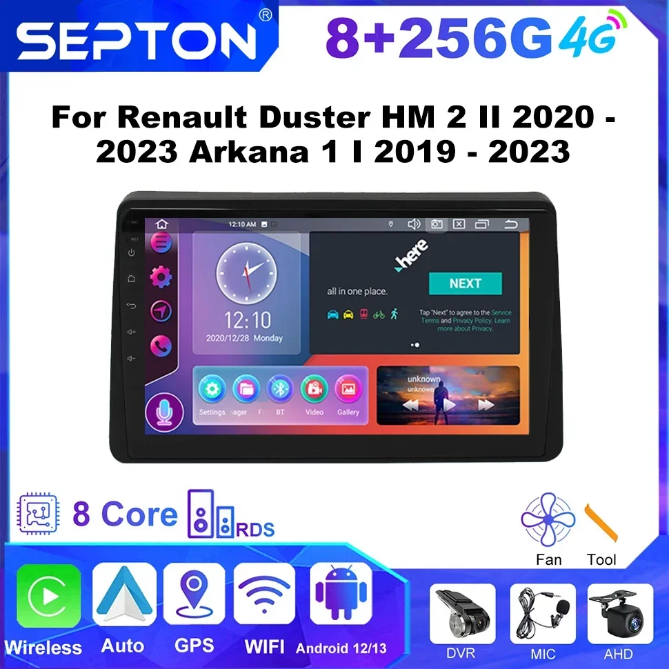 SEPTON Android Car Radio for Renault Duster HM 2 II 2020 - 2023 Arkana 1 I 2019 - 2023 4G Wireless CarPlay Automotive multimedia