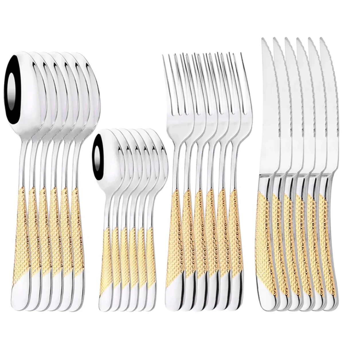 24Pcs Flatware Sets Stainless Steel Dinnerware Western Kitchen Cutlery Knife Fork Tea Spoon Mirror Silver Tableware Dinner Set