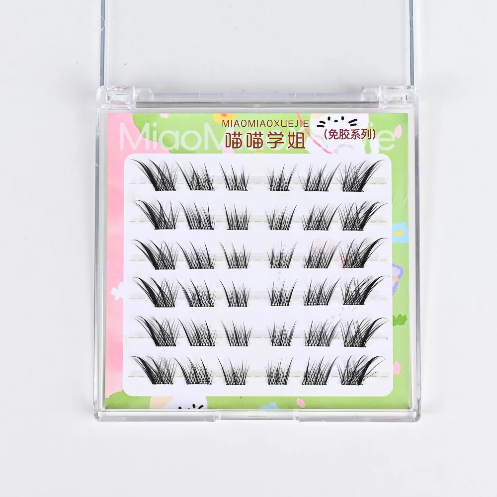 With Jelly Glue Strips 3D False Eyelashes Glue Free Multiple Styles Segmented False Eyelashes Nude Makeup DIY Cat Elf Eyelashes