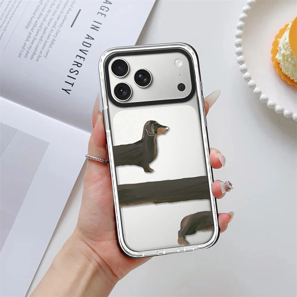

Creative Sausage Dog Acrylic White Border Magnetic Cover for IPhone 12 13 14 15 16 17 Pro Max Case for IPhone 17 Air