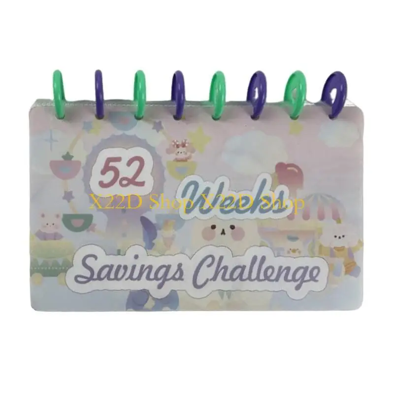 X22D 52 Week Savings Challenge Reusable Budget Book with Cash Envelope Money Binder for Saving Refillable Money Organizers