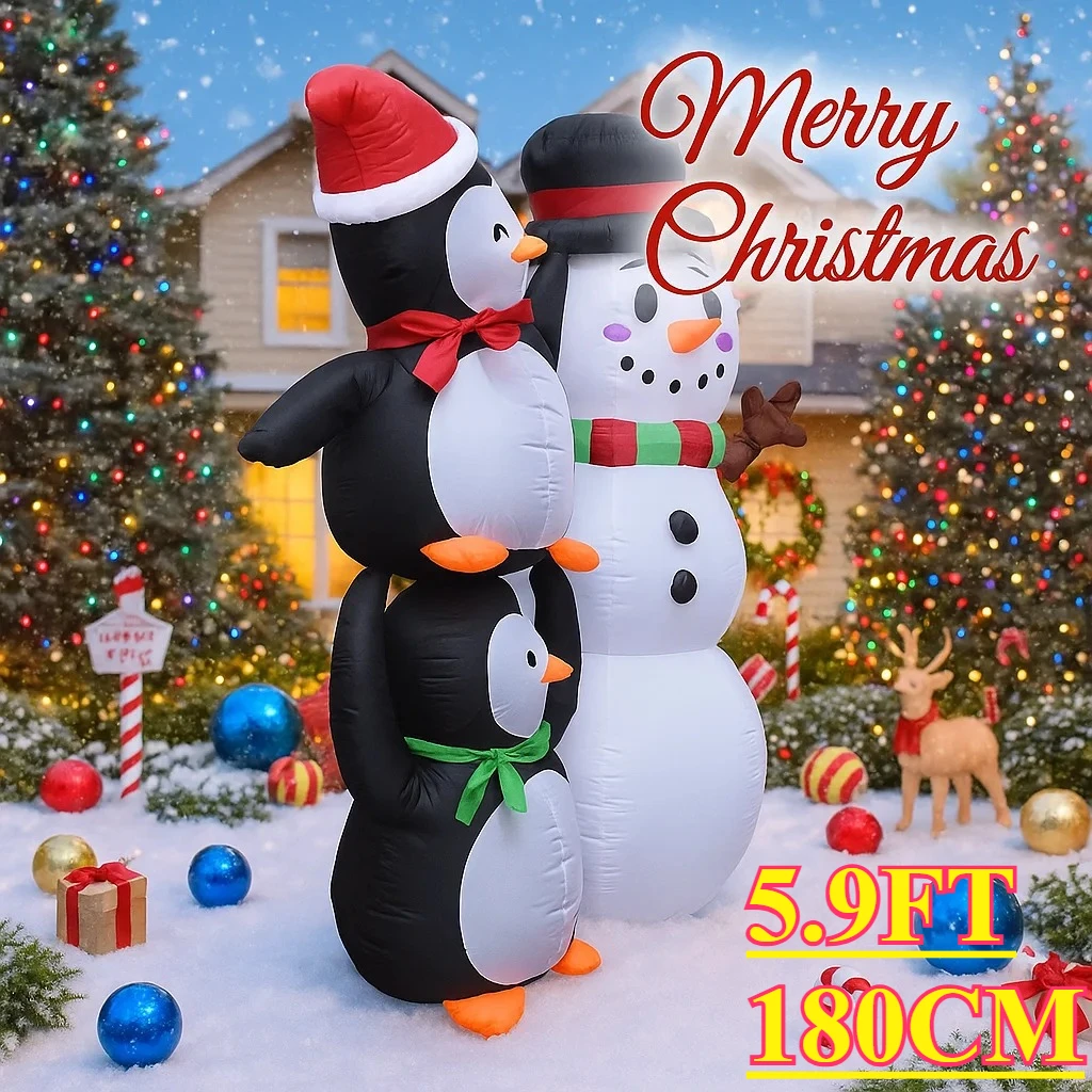 

5.9FT Inflatable Toy Christmas Decorations LED Snowman Penguins Ornament Christmas Supplies Christmas Gift Xmas Yard Decor