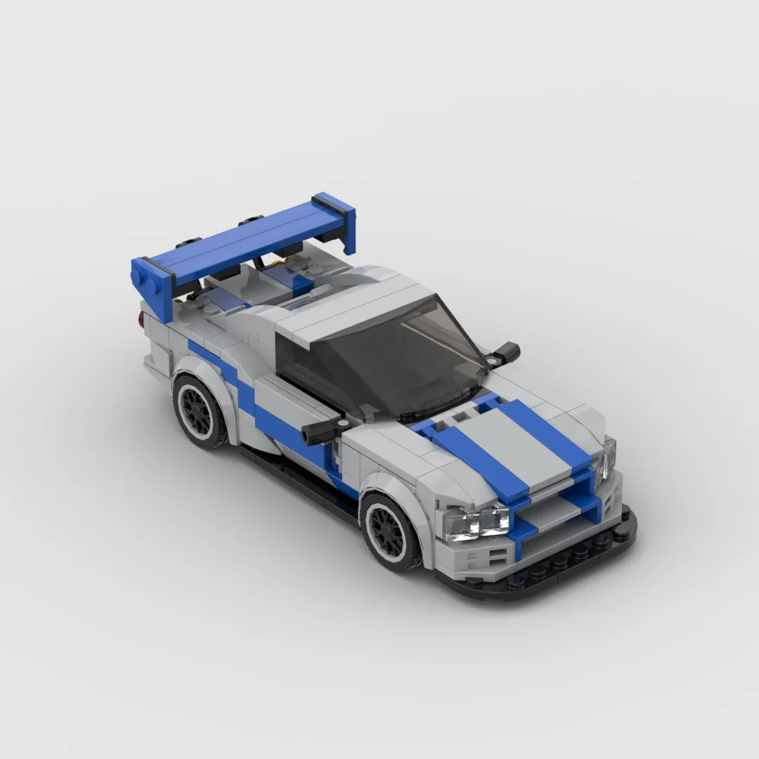 MOC-R34 GTRスピードチャンピオンビルディングブロックセット子供用、都市車両モデル、男の子用スーパーレーサーレンガおもちゃ、スポーツカー、車、DIY