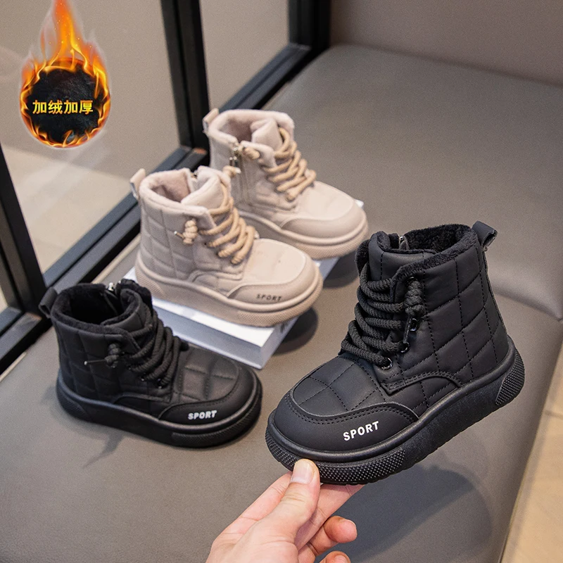 

Новинка 2024, трендовые зимние плюшевые ботинки для детей, модные детские зимние ботинки на платформе, непромокаемые бархатные ботильоны для мальчиков и девочек