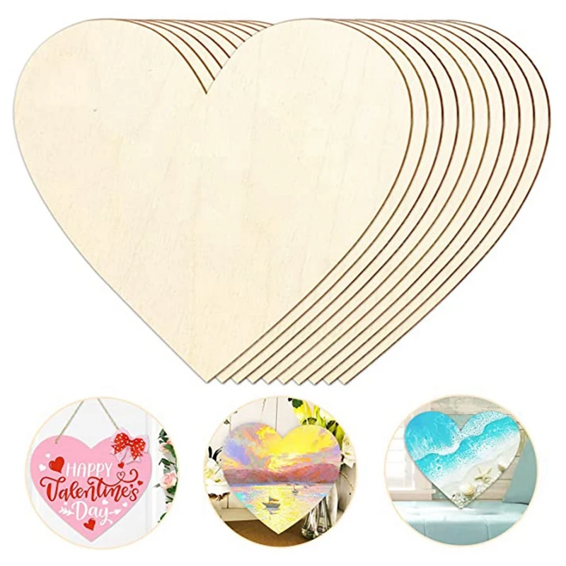 10Pcs Wooden Heart Shaped Blank Wood Chips For Valentine Unfinished Painting Wood Chips, Blank Wood Sign Paint