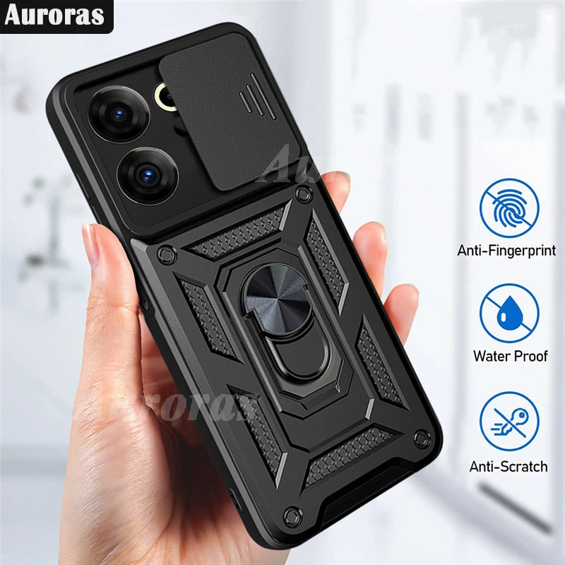 

Auroras For Tecno Camon 20 Pro 4G Cover Slide Lens Protection Window With Ring Shockproof Case For Camon 20 Premier 5G