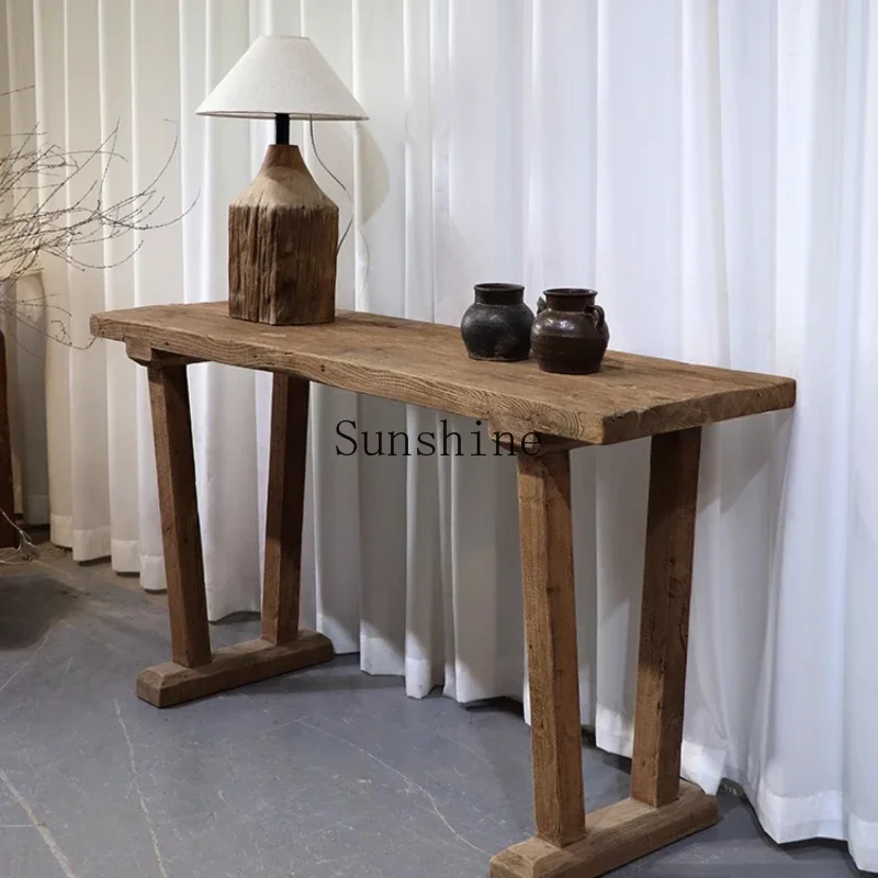 Wabi Sanfeng Xuanguantai Zen medieval homestay foyer long desk solid wood end view Buddhist niche platform simple