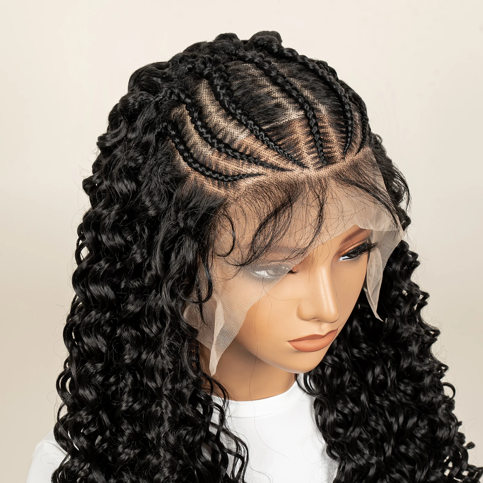 نصف شعر مستعار مضفر مع طفل كورنو الطبيعي شعر مستعار اصطناعي موجة عميقة كامل الدانتيل الباروكات 26 بوصة للنساء السود #6