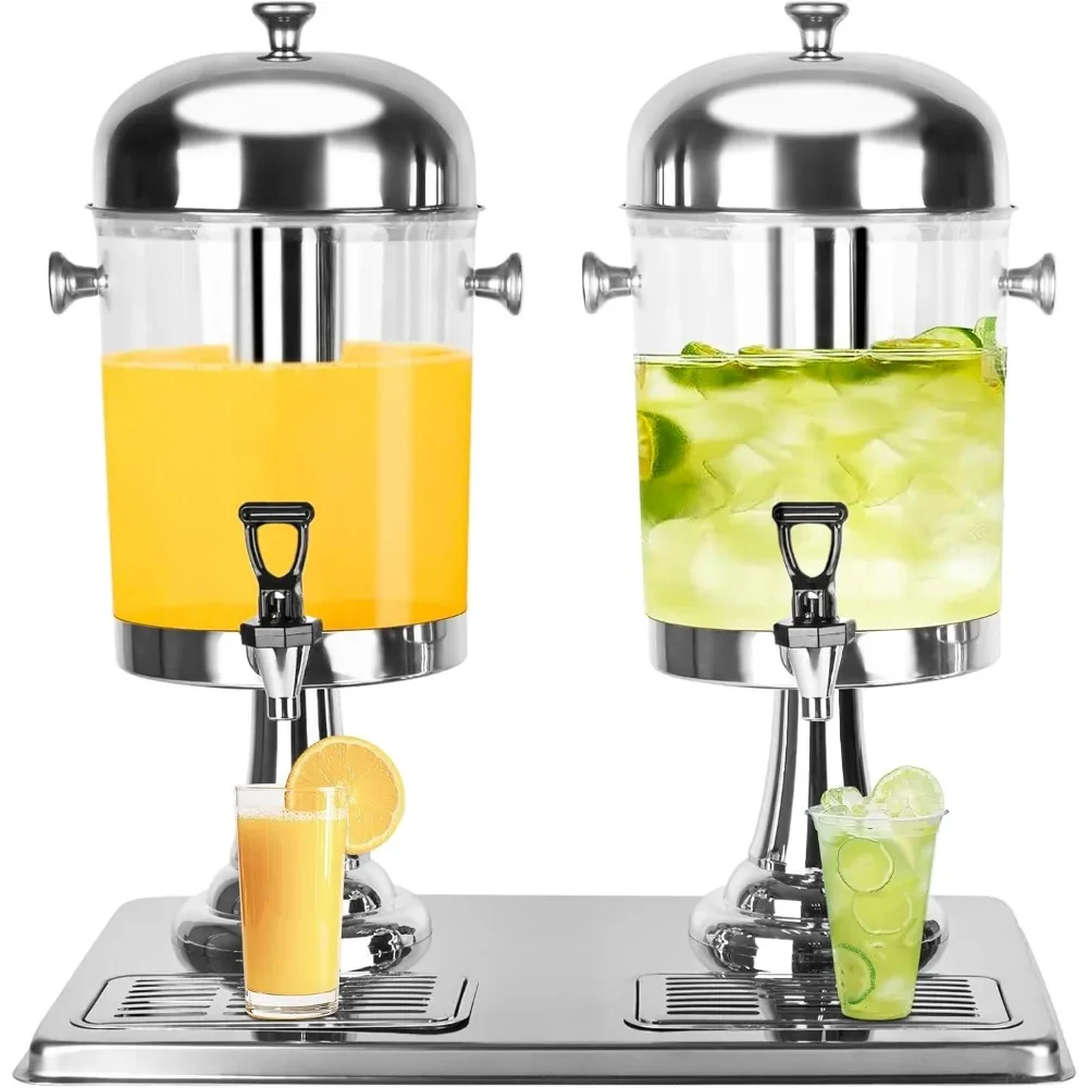 

Диспенсер для напитков с подставкой, 4,2-галлонный диспенсер для напитков для вечеринок, диспенсер для соков из нержавеющей стали с двумя насадками и центральным отсеком для льда.