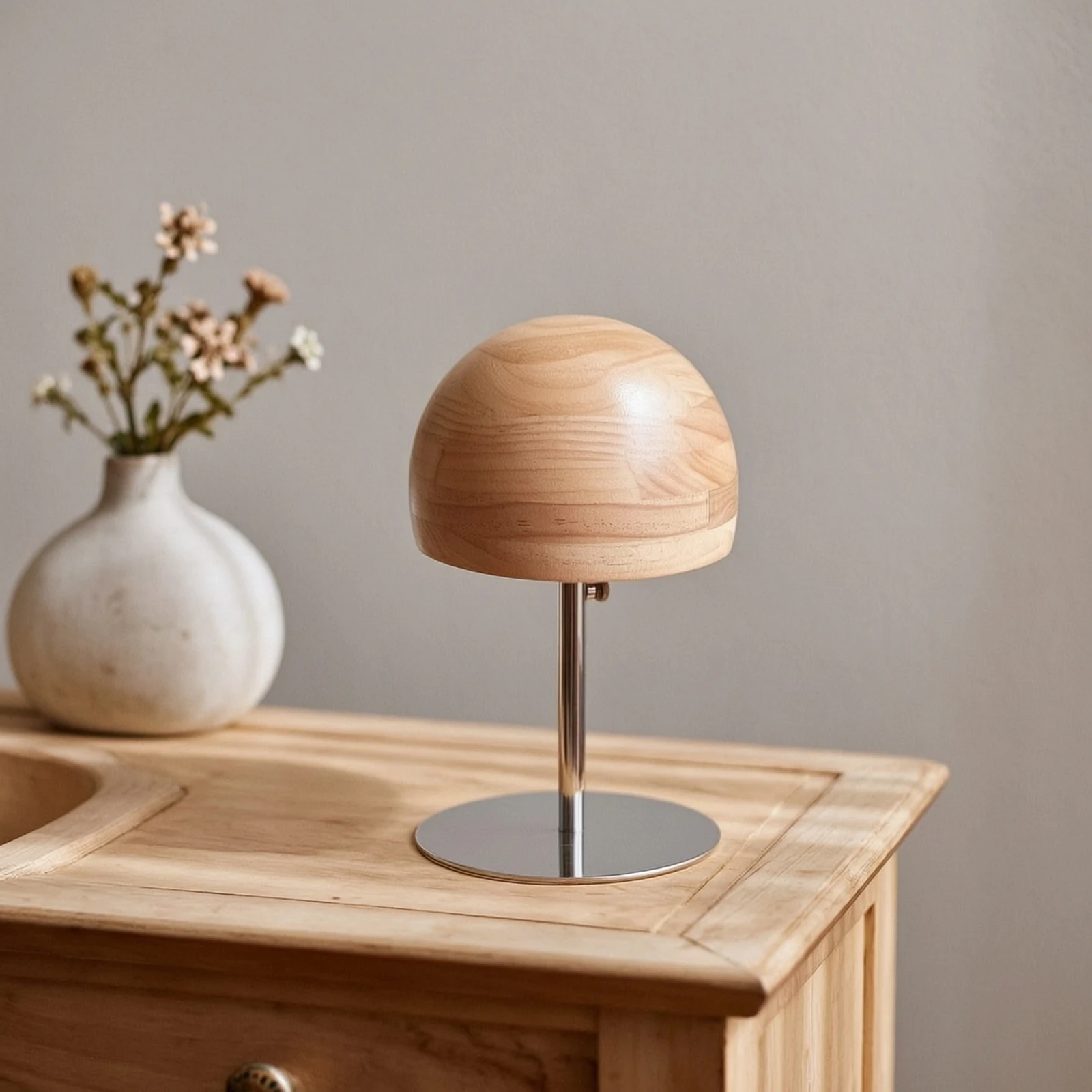 Hat Display Stand Countertop Hat Rack with Wooden Dome Headwear Stand with Round Base Sturdy Holder Stable for Retailers