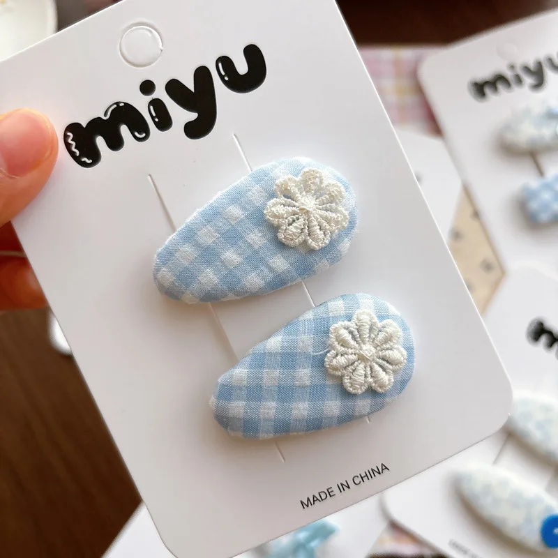 High Quality Seasalt Blue Plaid Bow BB Clips for Children Nonslip Durable Side Bangs Hair Accessories Everyday Set